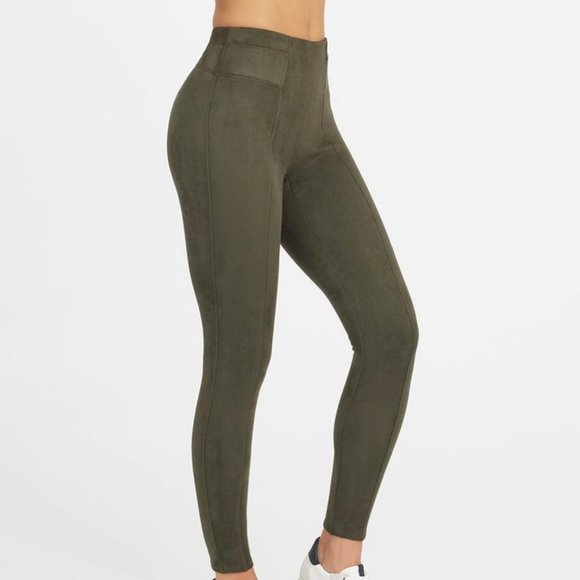 SPANX Pants - SPANX Faux Suede Leggings in Olive NWT
